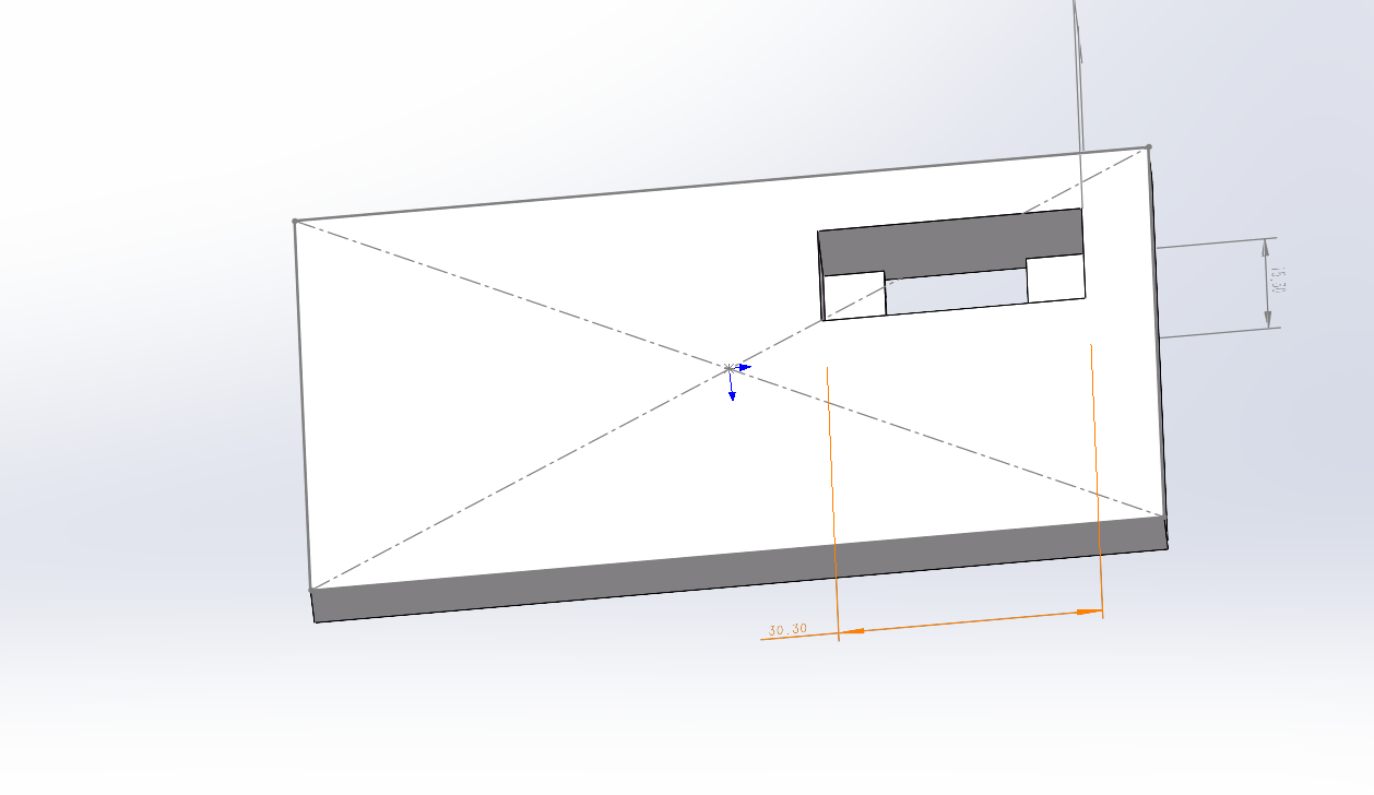 A CAD view of the enclosure lid with the display cut-out dimensioned, 30.30 millimetres wide