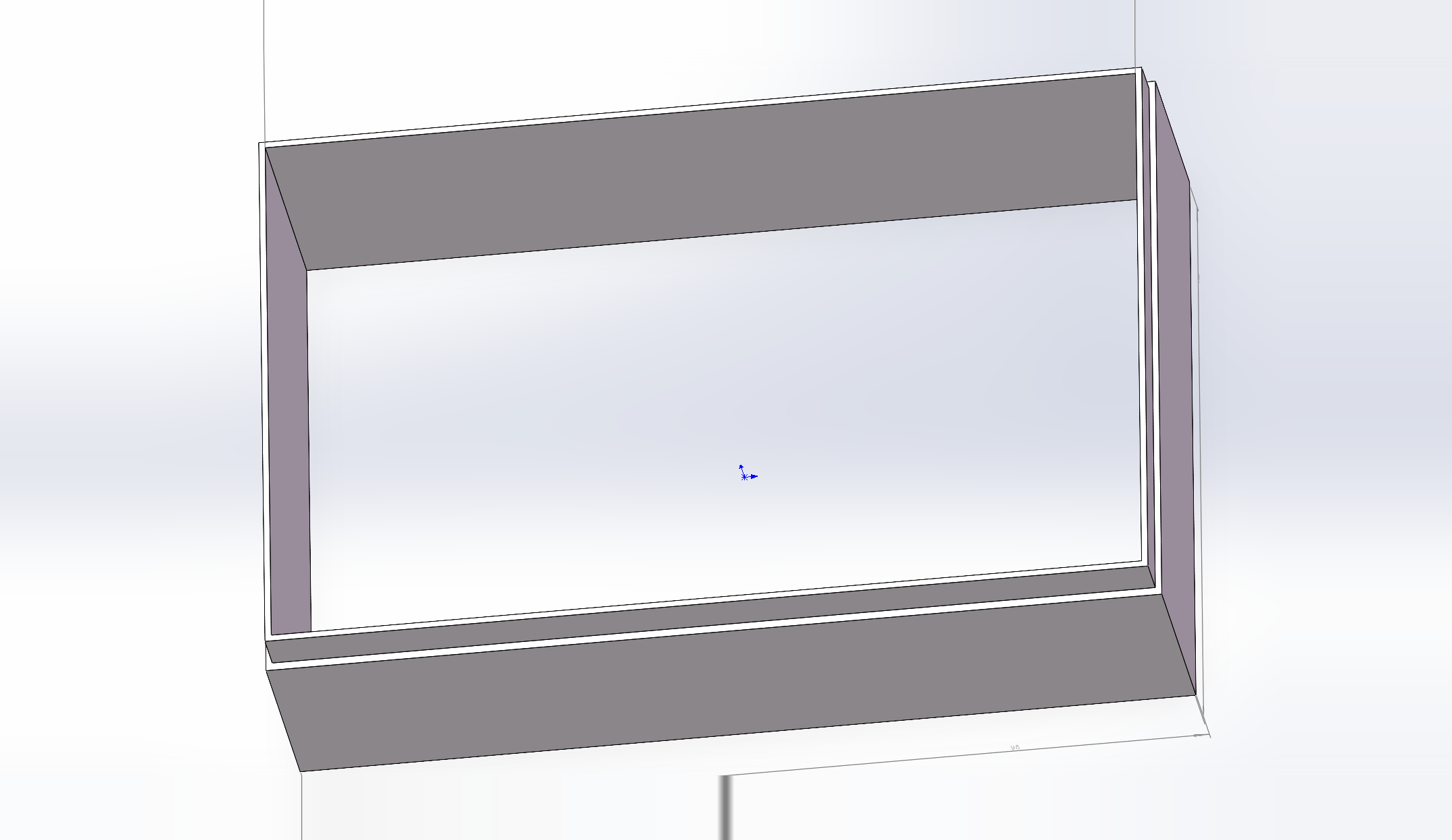 A CAD model of the enclosure: an open rectangular shell with a lip around the opening